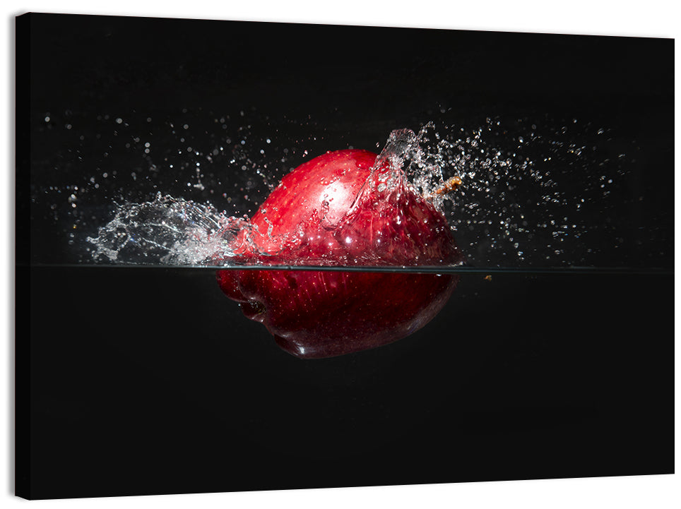 Red Apple Water Splash Wall Art, canvas print, landscape