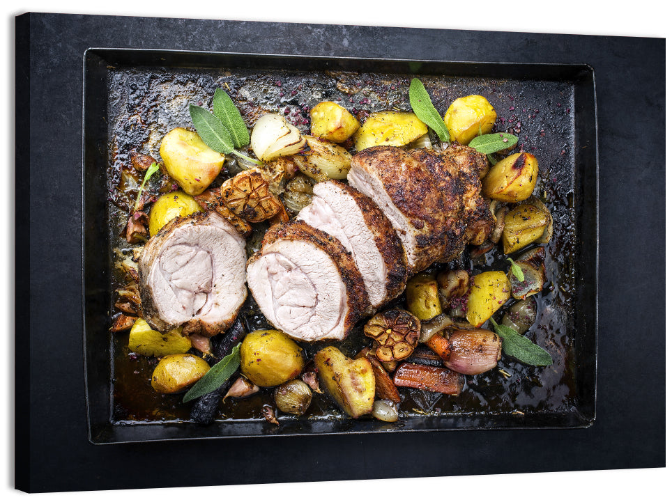 Roasted Veal Roll with Potatoes Wall Art, canvas print, landscape