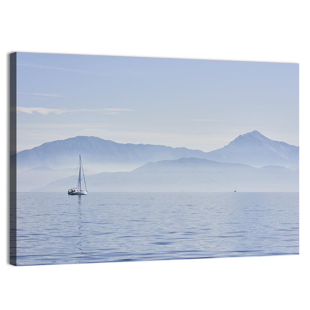 Sailboat and Misty Mountains Wall Art