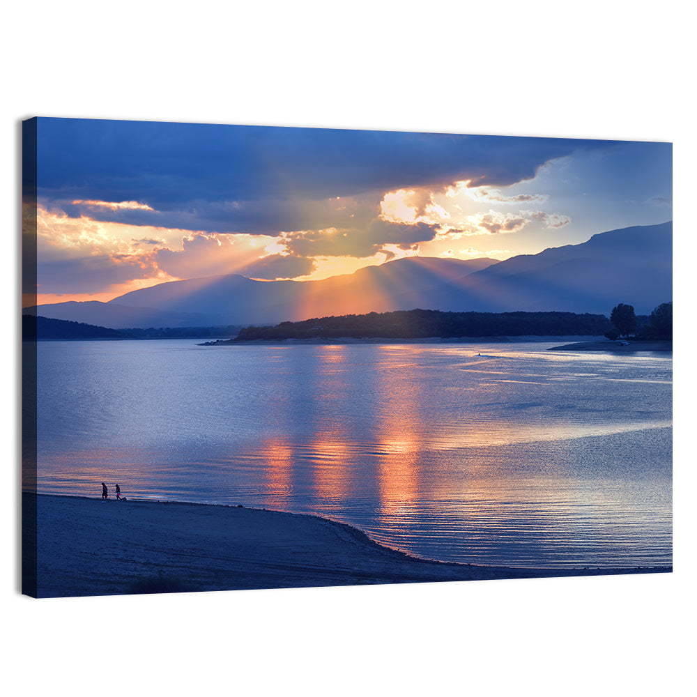 Lake Sunset with Silhouettes Wall Art