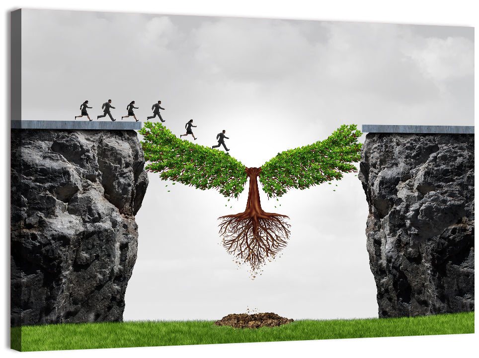 Winged Tree Over Chasm Wall Art, canvas print, landscape