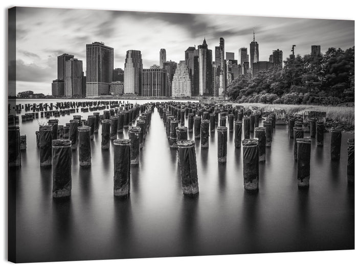 Lower Manhattan Pilings Wall Art as a canvas print