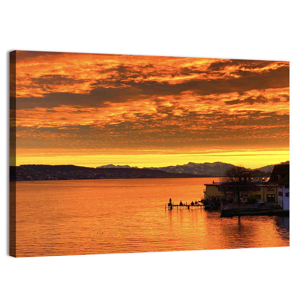 Lake Zurich Golden Sunset Wall Art, canvas print, landscape