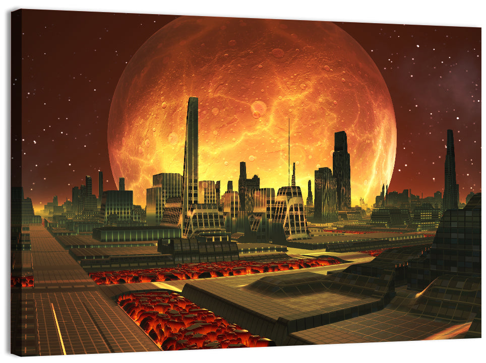 Molten Lunar Cityscape Wall Art, canvas print, landscape