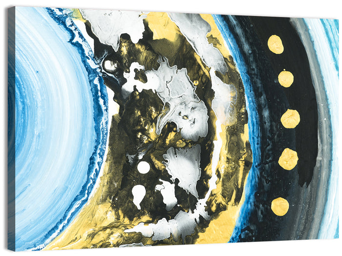 Planet Rings in Blue and Gold Wall Art as a canvas print