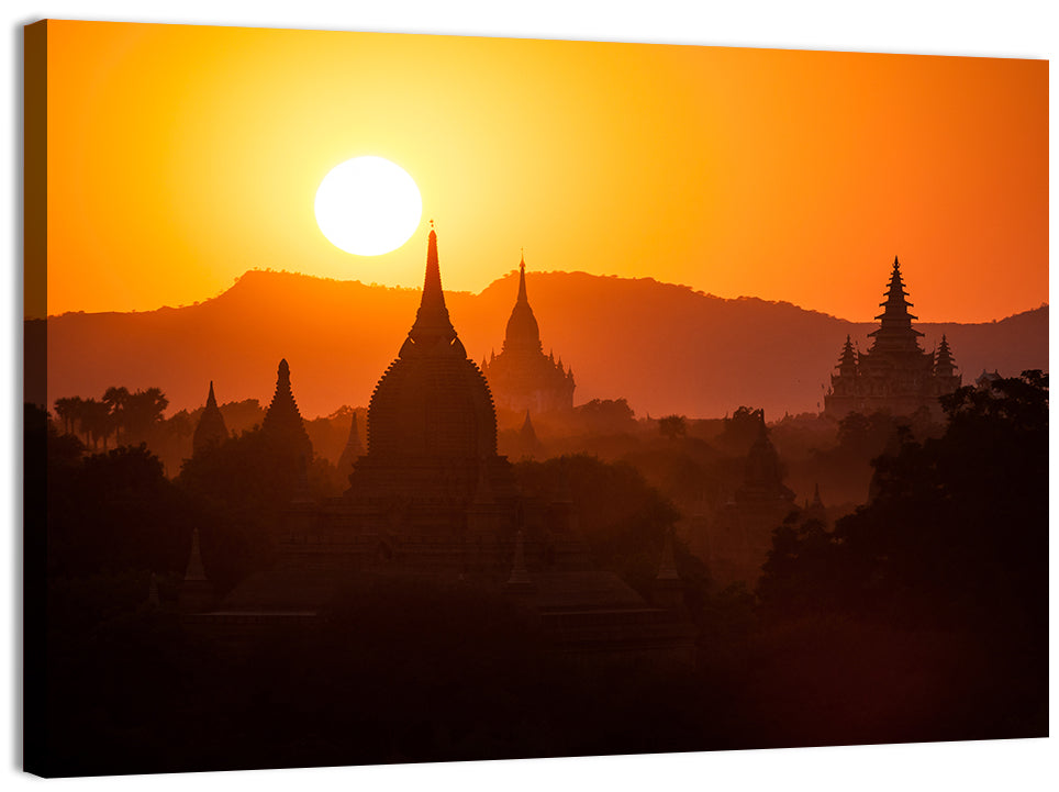 Bagan Pagodas Sunset Wall Art