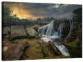 Mossy Rocks Waterfall at Golden Sky Wall Art