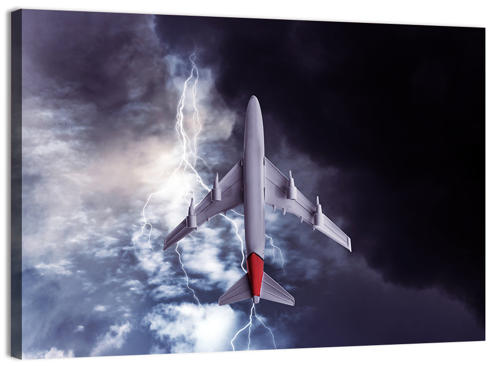 Red-tailed Airplane in Storm Wall Art, canvas print, landscape