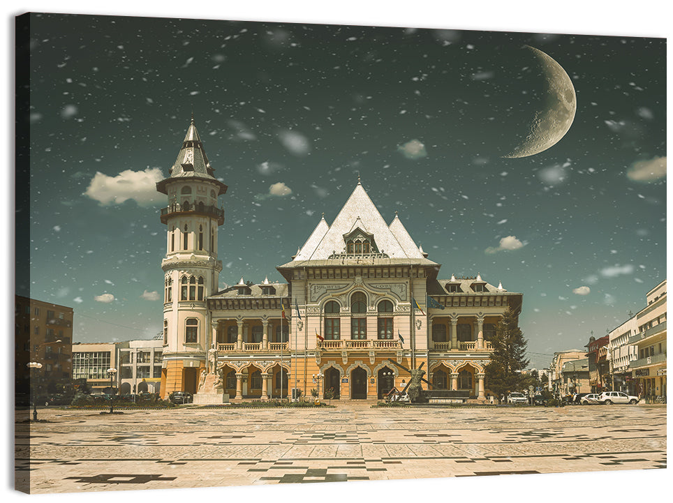 Buzău City Hall Nightscape Wall Art