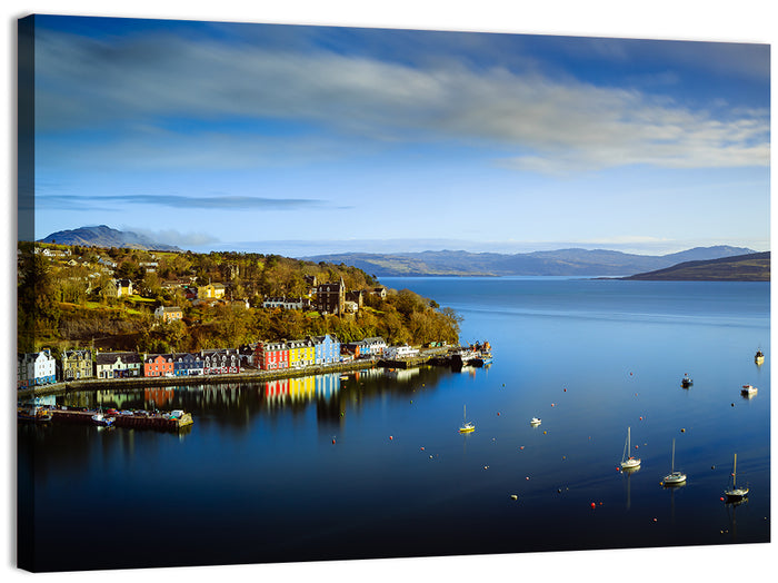 Portree Harbour Colorful Houses Wall Art as a canvas print