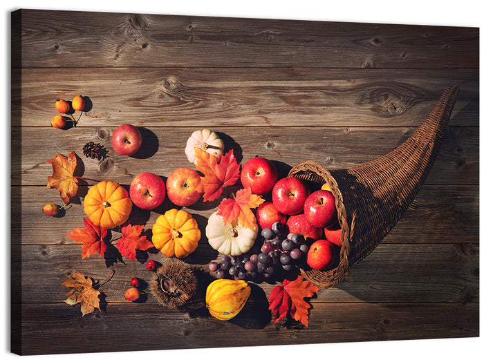 Thanksgiving Cornucopia Still Life Wall Art as a canvas print