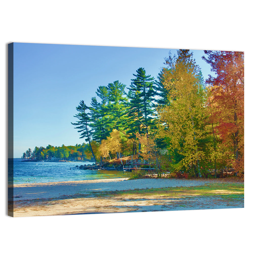 Sebago Lake Pier in Autumn Wall Art, canvas print, landscape