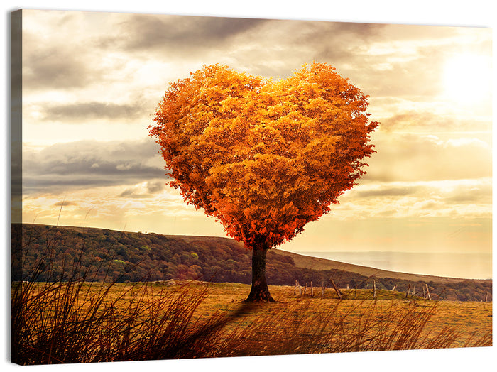 Heart Shaped Tree at Sunset Wall Art as a canvas print