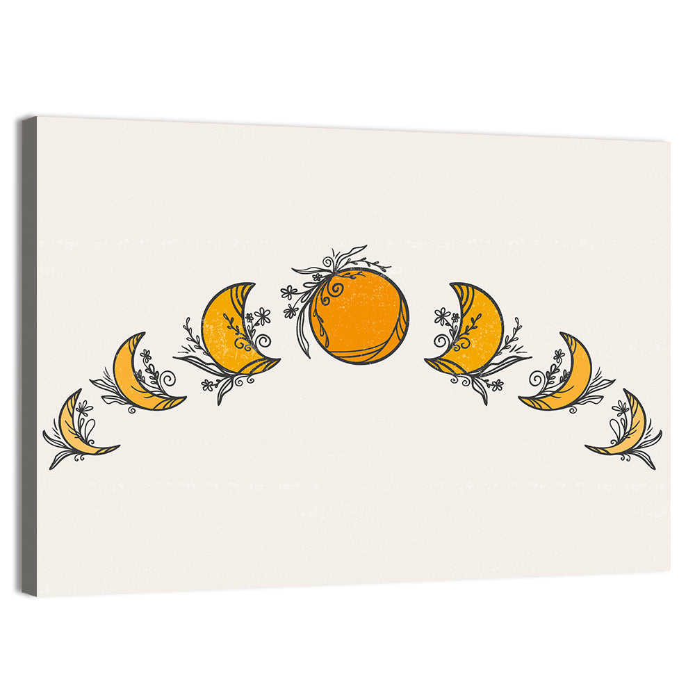 Moon Phases Floral Illustration Wall Art