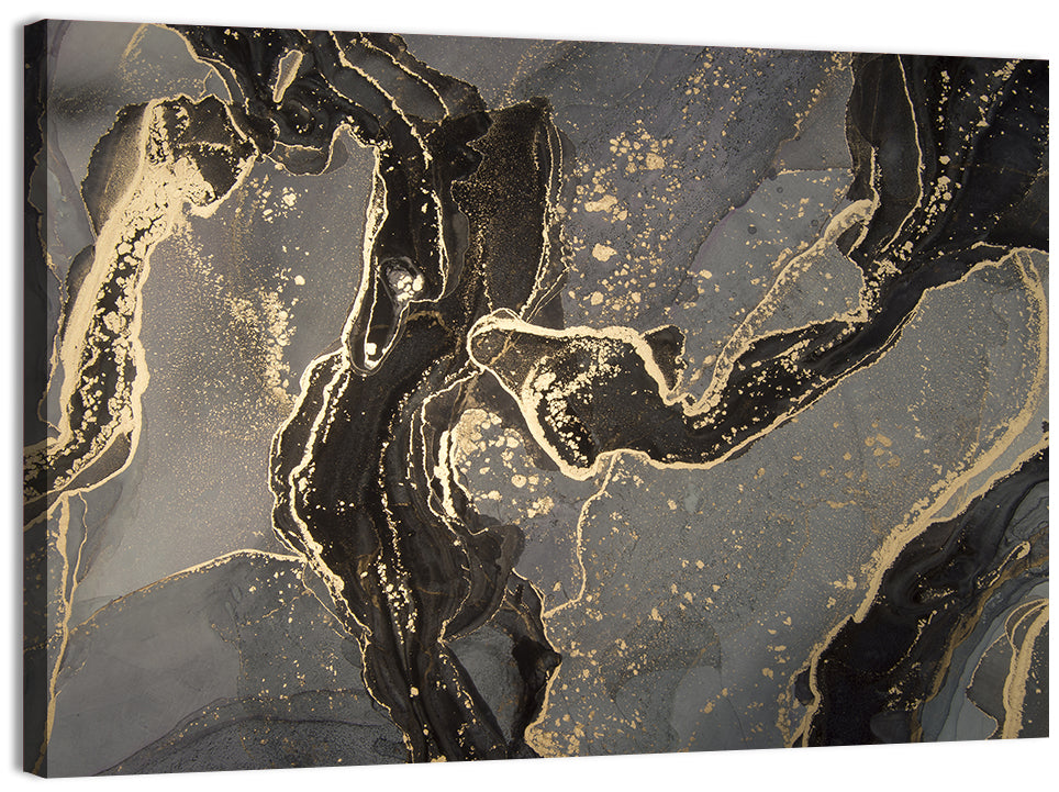 Black and Gold Marbled Abstract Wall Art