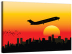 Airplane Over Sunset Skyline Wall Art