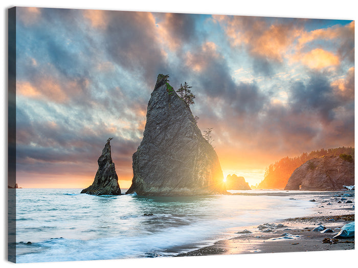 Olympic National Park Sunset Sea Stacks Wall Art as a canvas print