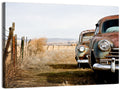 Abandoned Rusty Vintage Cars Behind Barbed Wire Wall Art