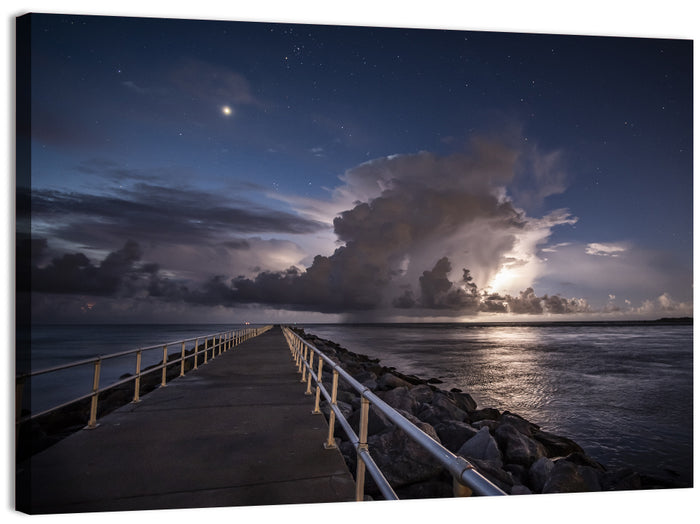 Storm Clouds Over Pier Wall Art as a canvas print
