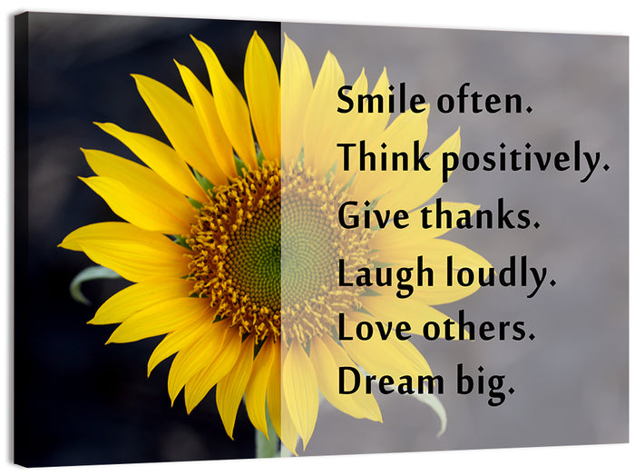 Sunflower Smile Typography Wall Art as a canvas print