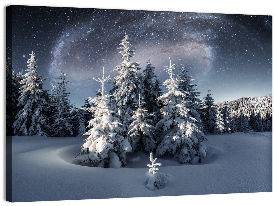 Milky Way Winter Forest Wall Art, canvas print, landscape