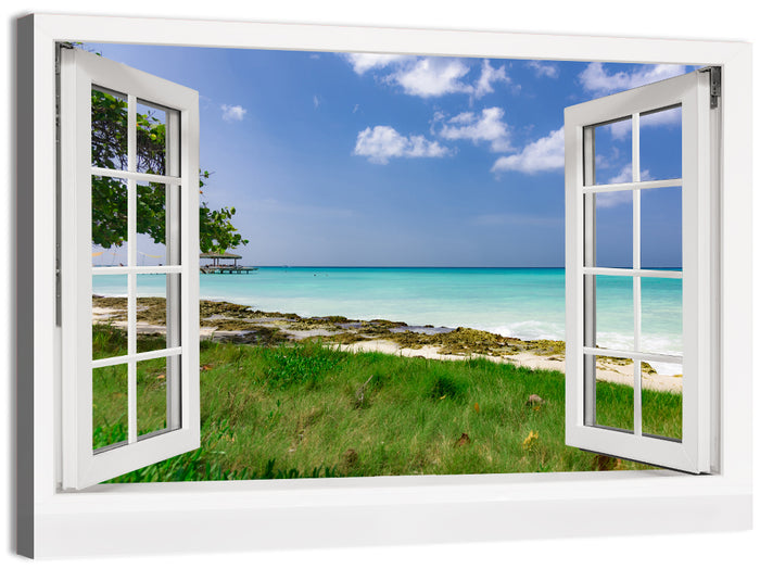 Gazebo on Pier Over Turquoise Ocean Wall Art as a canvas print