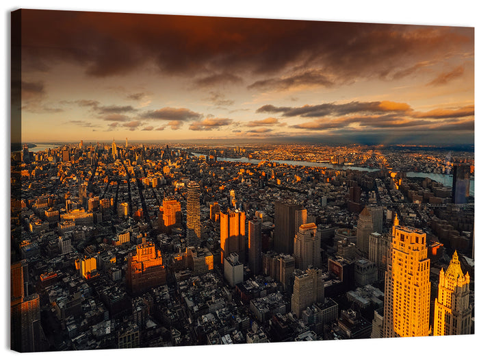 South Manhattan Sunset Skyline Wall Art as a canvas print