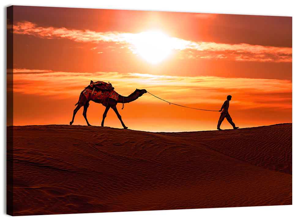 Man & Camel in Desert Wall Art