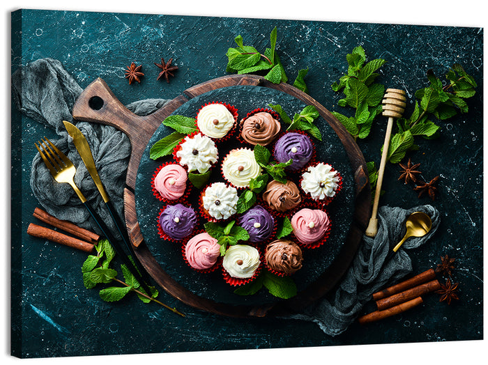 Cream Cupcakes Still Life Wall Art as a canvas print