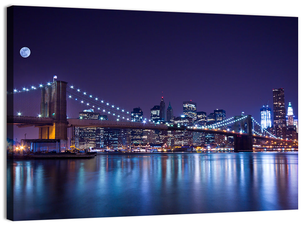 Brooklyn Bridge Moonlit Reflections Wall Art, canvas print, landscape