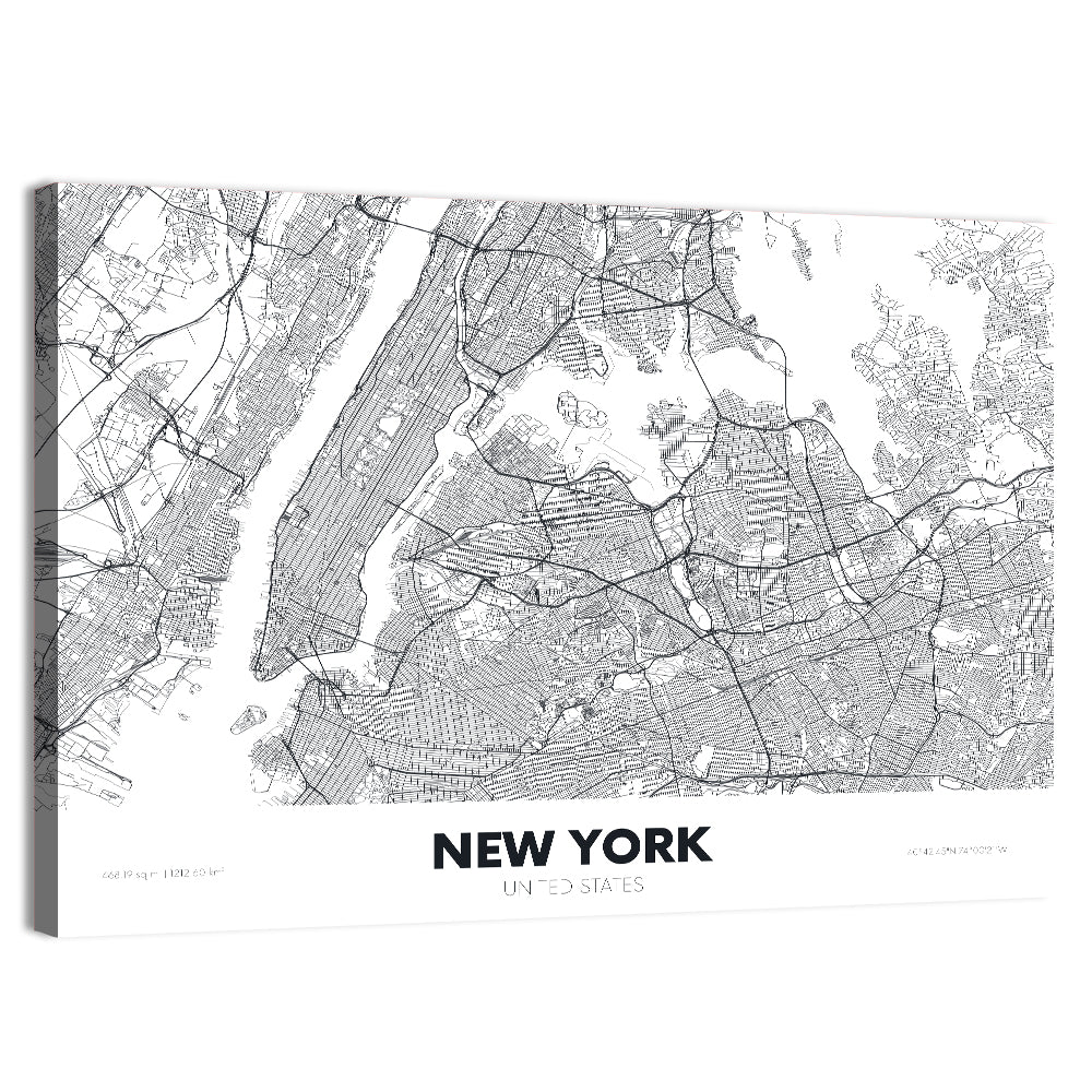New York Street Grid Map Wall Art