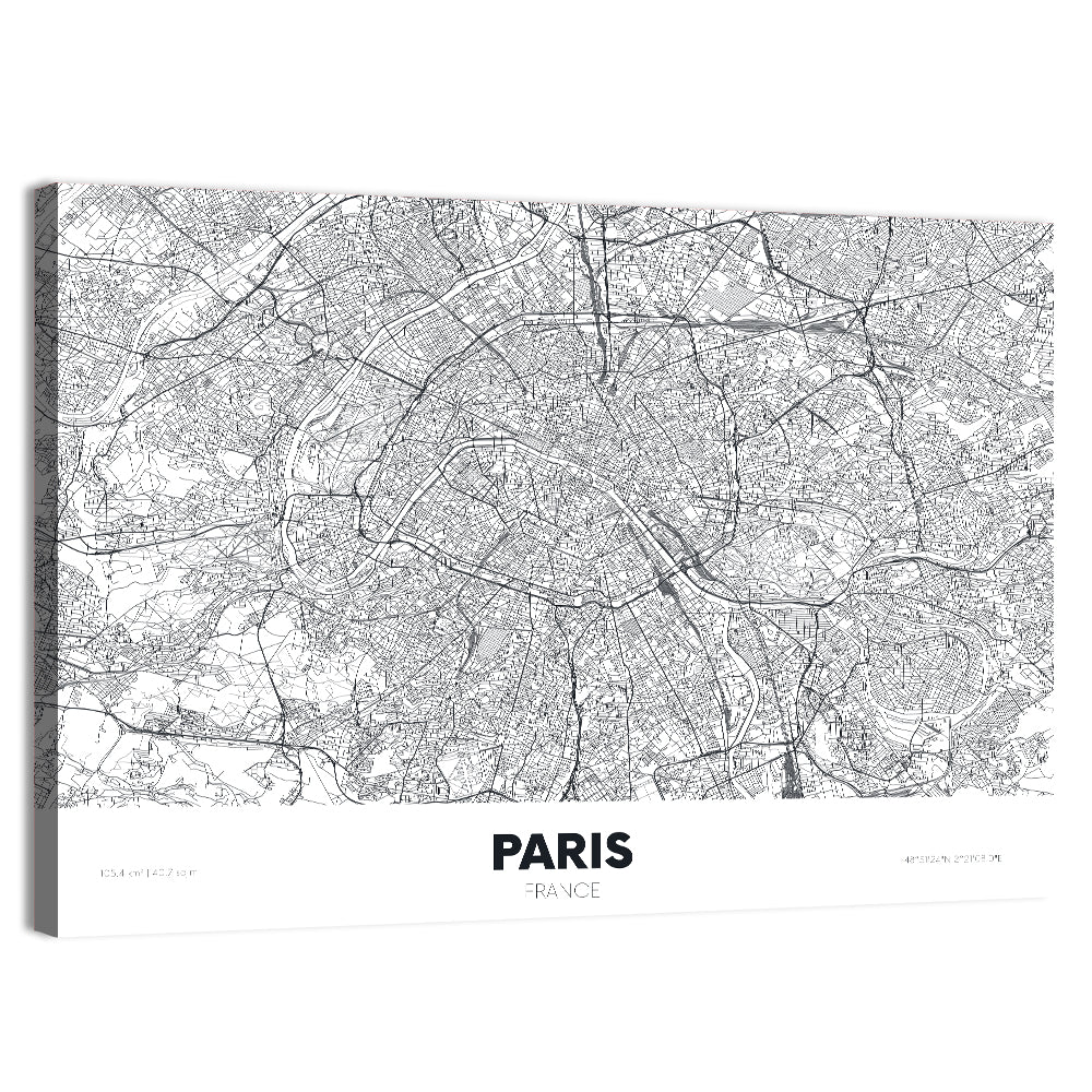 Paris Aerial Map Wall Art, canvas print, landscape