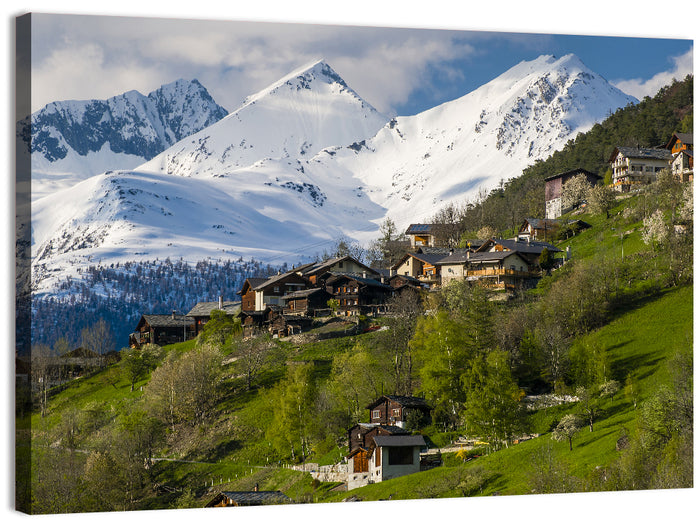 Saas-fee Alpine Village in Spring Wall Art as a canvas print