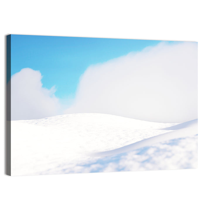 Snowy Hills Under Blue Sky Wall Art as a canvas print