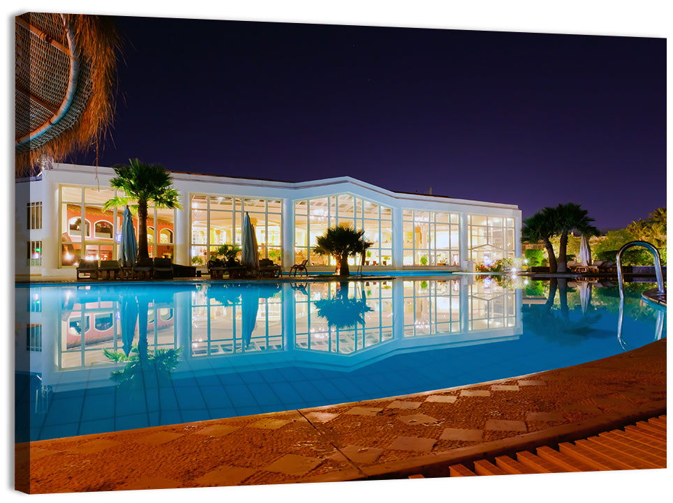 Moonlit Resort Pool Reflection Wall Art