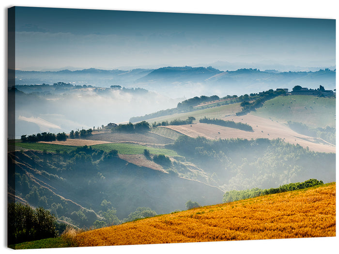 Morning Mist Over Tuscany Wall Art as a canvas print