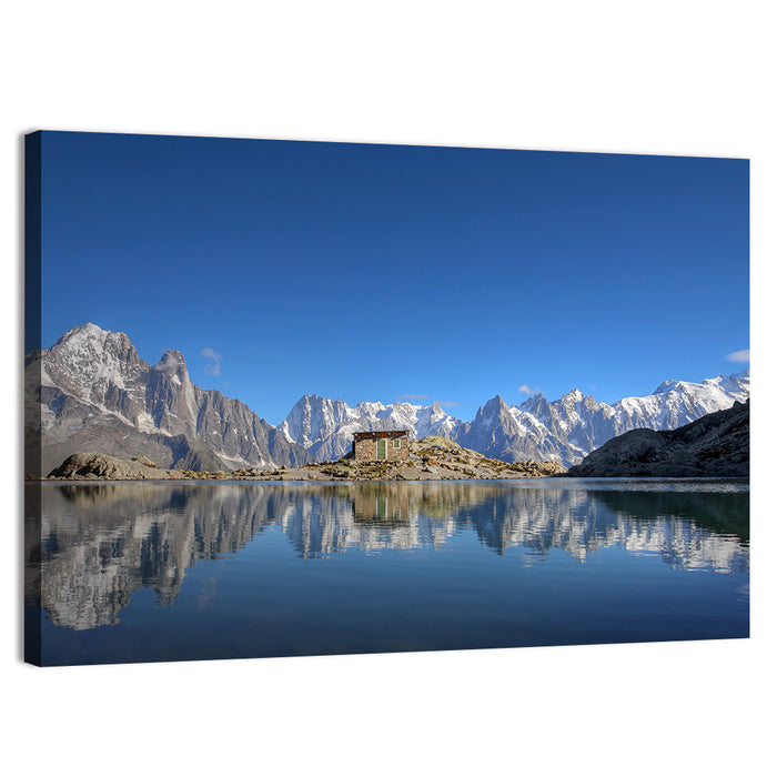 Stone Cabin on Mountain Lake Wall Art as a canvas print