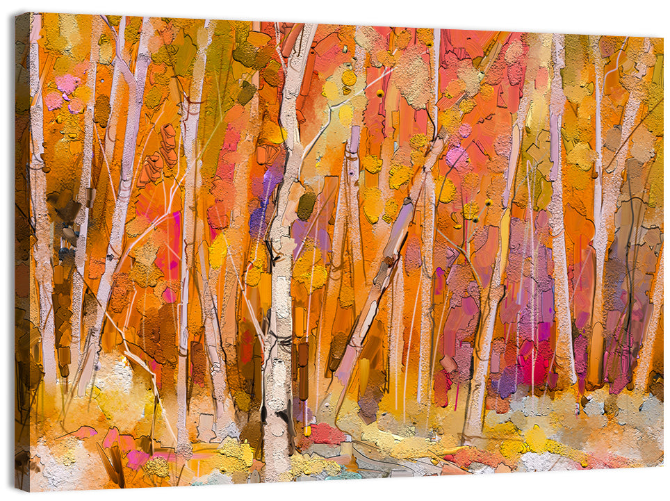 Autumn Birch Grove Painting Wall Art, canvas print, landscape