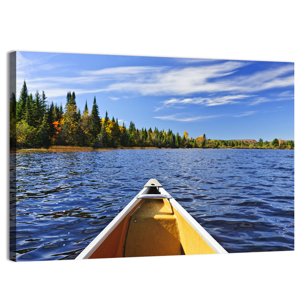 Yellow Canoe Bow on Blue Lake Wall Art