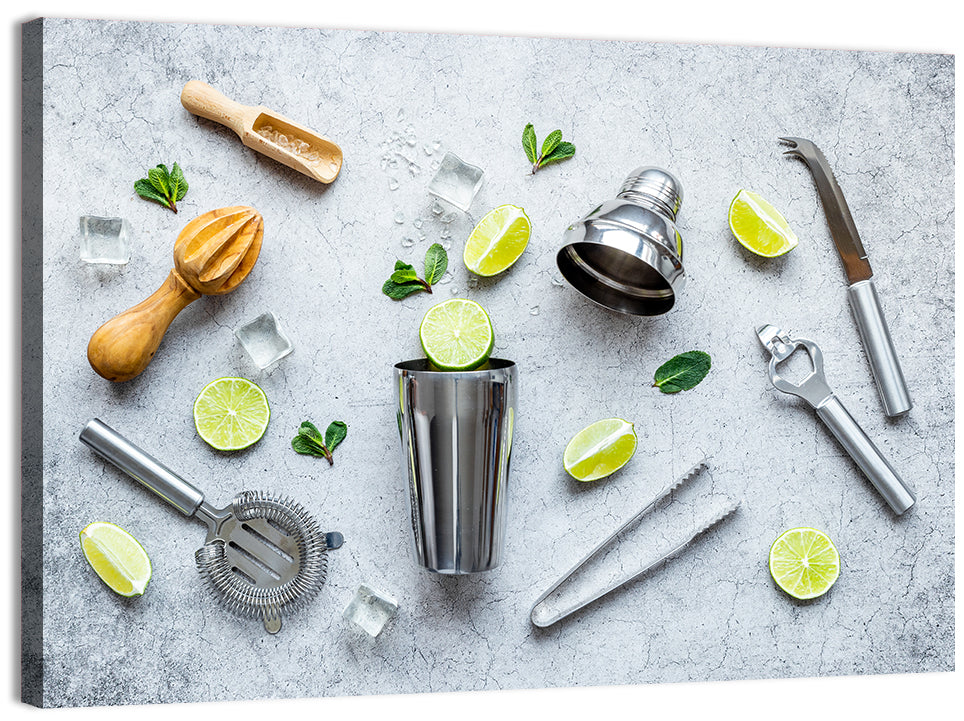 Mojito Bar Utensils Wall Art, canvas print, landscape