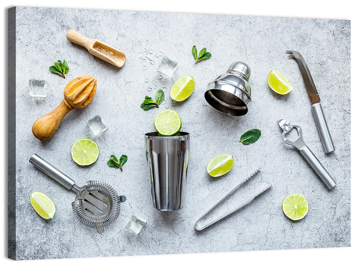 Mojito Bar Utensils Wall Art as a canvas print