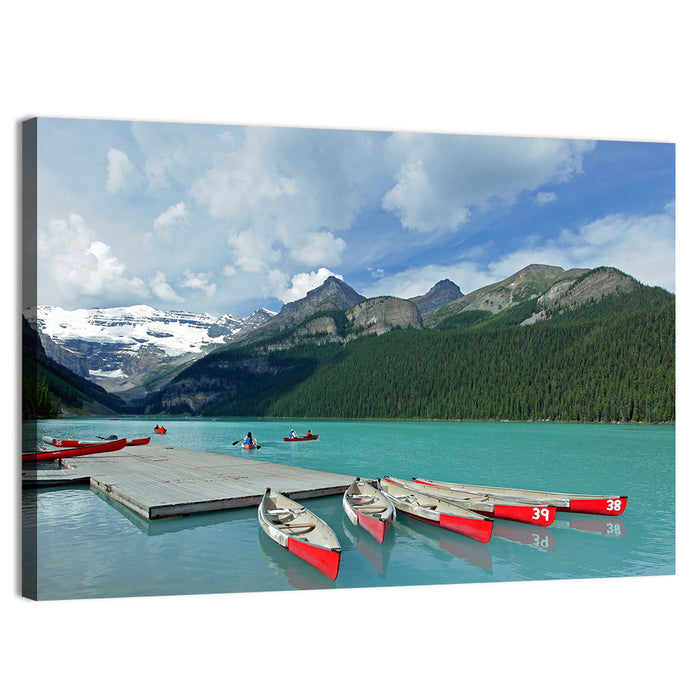 Red Canoes at Lake Louise Wall Art as a canvas print
