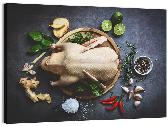 Raw Duck with Herbs and Limes Wall Art as a canvas print
