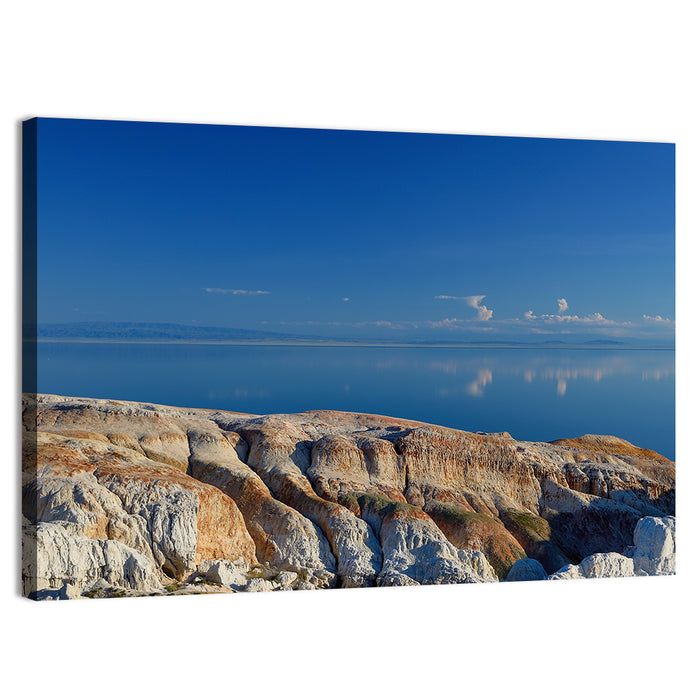 Shekelmes Tract Cliff Over Lake Wall Art as a canvas print