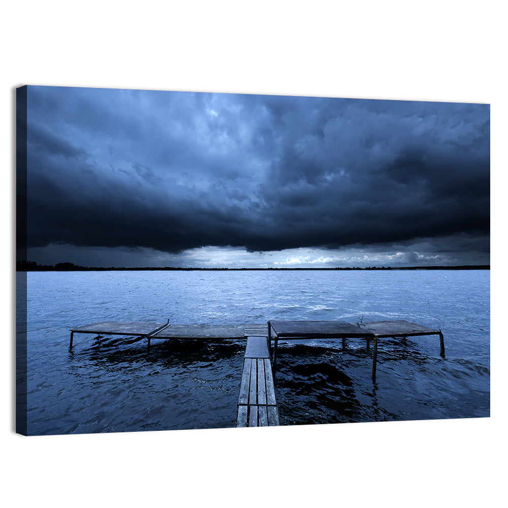 Stormy Lake Pier Wall Art, canvas print, landscape