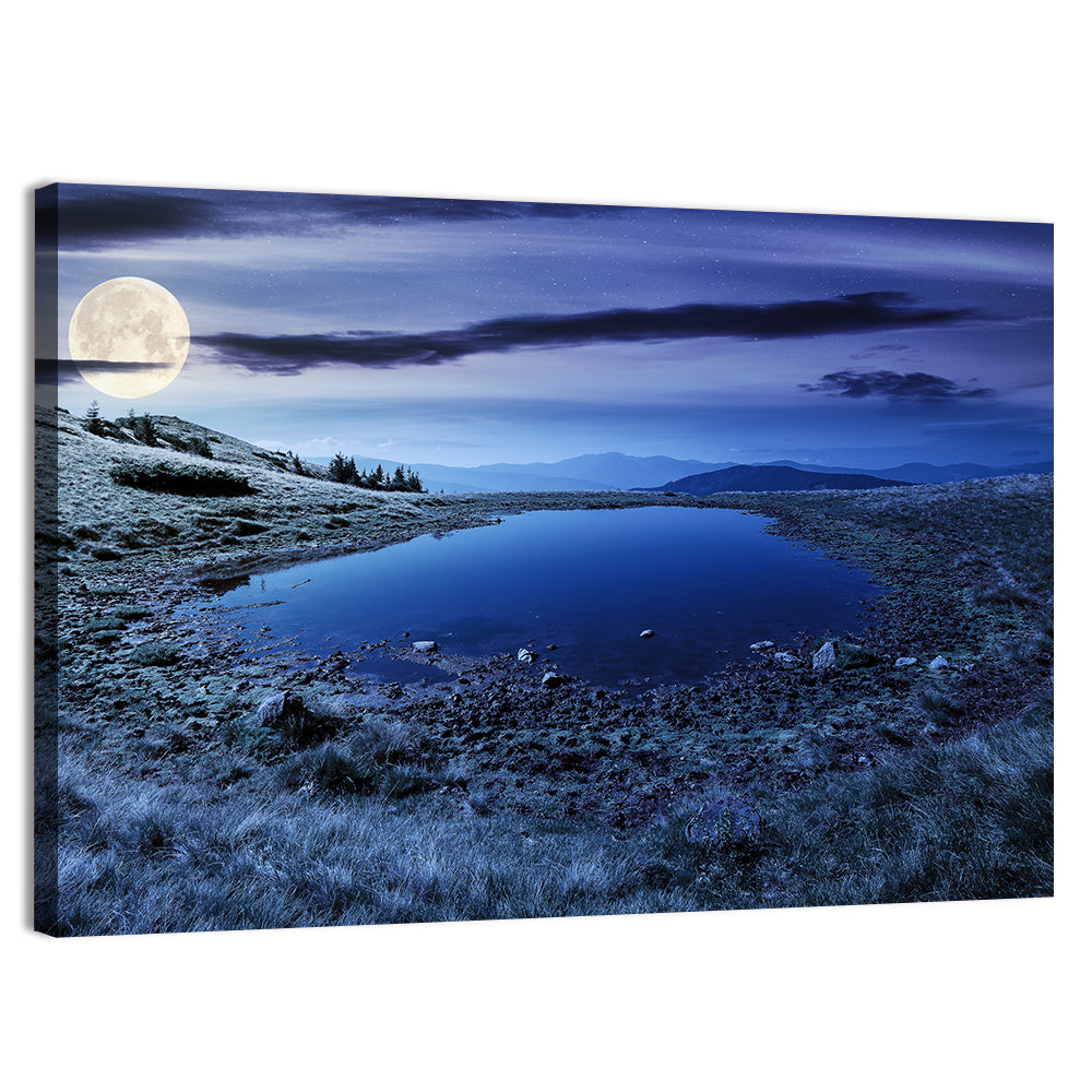 Mountain Lake at Night Wall Art, canvas print, landscape