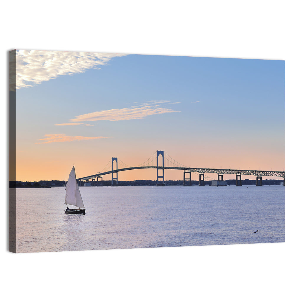Newport Bridge at Sunset Wall Art, canvas print, landscape