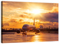 Golden Hour Airliner on Wet Runway Wall Art