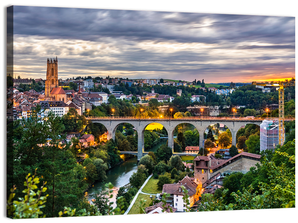Zähringen Bridge at Twilight, Fribourg Wall Art
