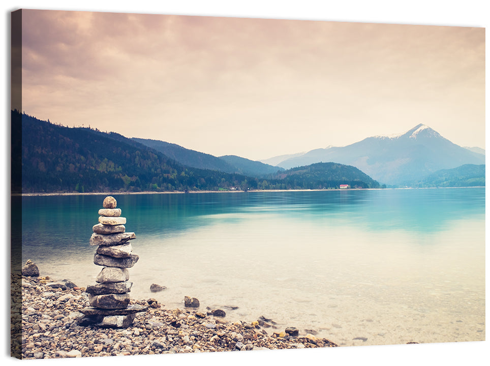 Stone Cairn by a Mountain Lake Wall Art